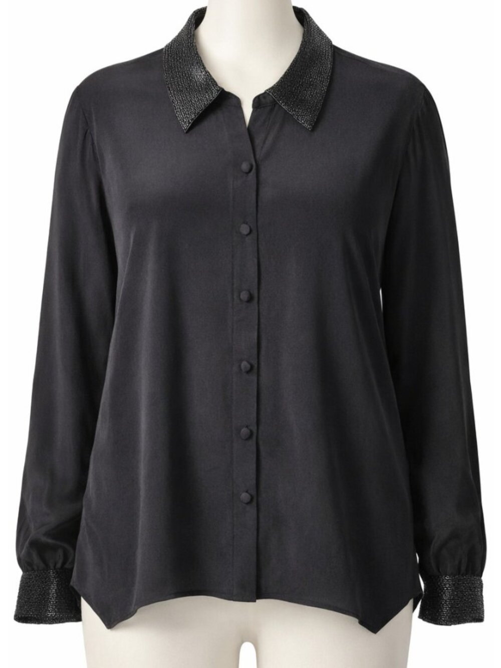 Starington Blouses by Charlotte 100% Silk sz 8 beaded black vtg Glamorous Luxury